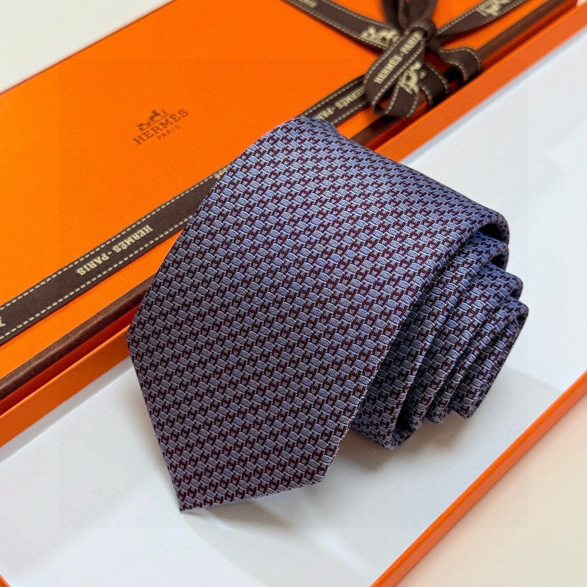 Hermes Style Men's Micro Geometric Silk Tie