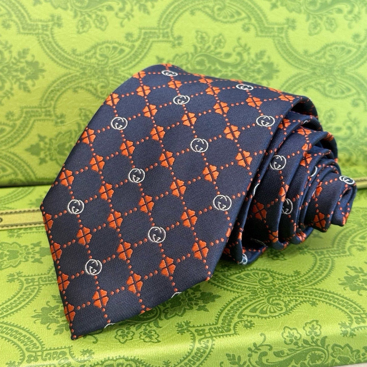 Gucci Style Men's Interlocking G Stripe Silk Tie