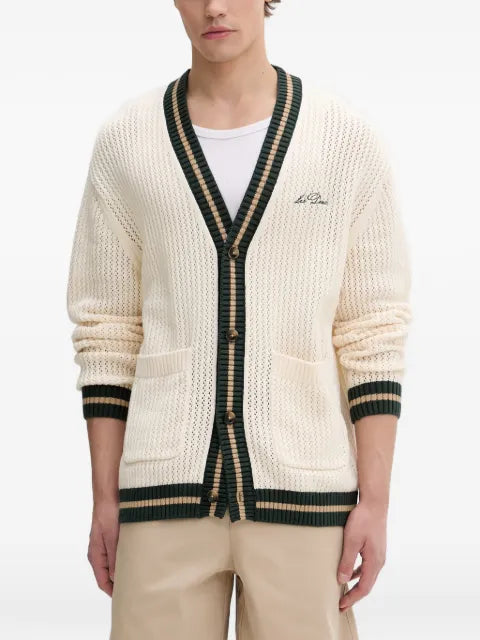 Les Deux logo-embroidered striped-trim cardigan