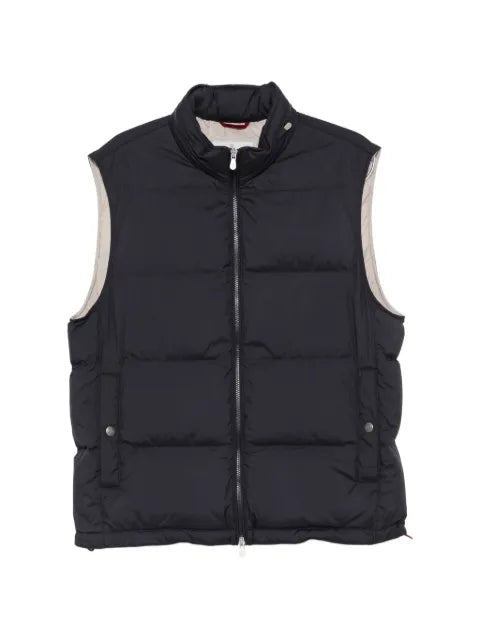 Brunello Cucinelli lightweight Techno fabric down vest with packable hood