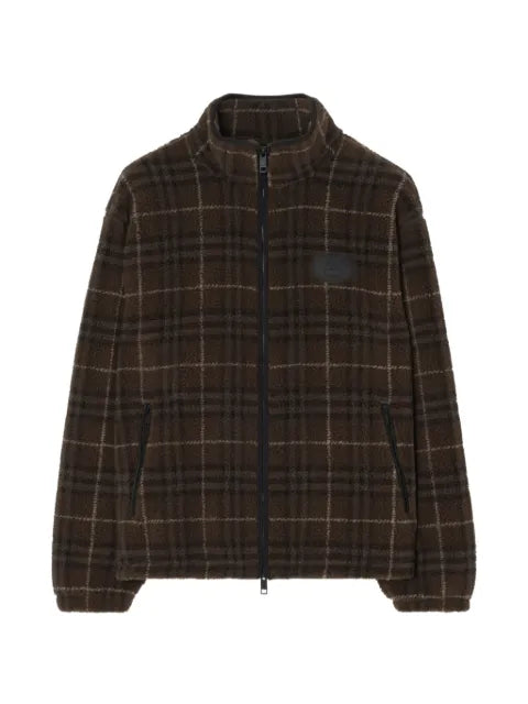 Burberry check wool cashmere blend fleece jacket