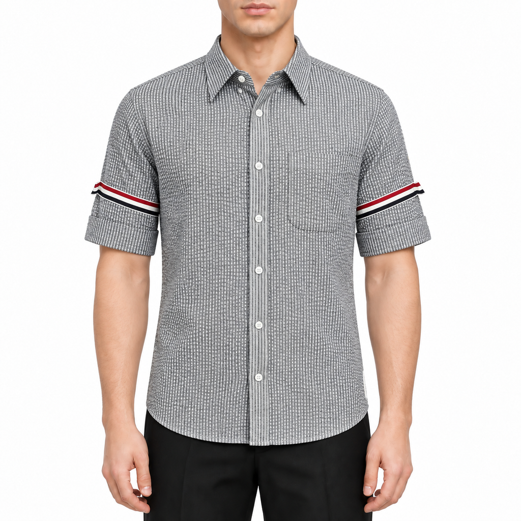 Men's Seersucker Oxford Shirt - Premium Cotton Button Front Dress Shirt | Thom Browne