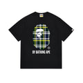 BAPE Green/Yellow Plaid Ape Head Graphic T-Shirt