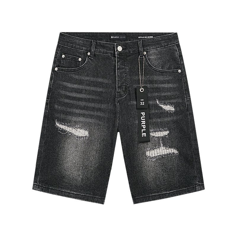 Purple Brand Washed Black Distressed Denim Shorts