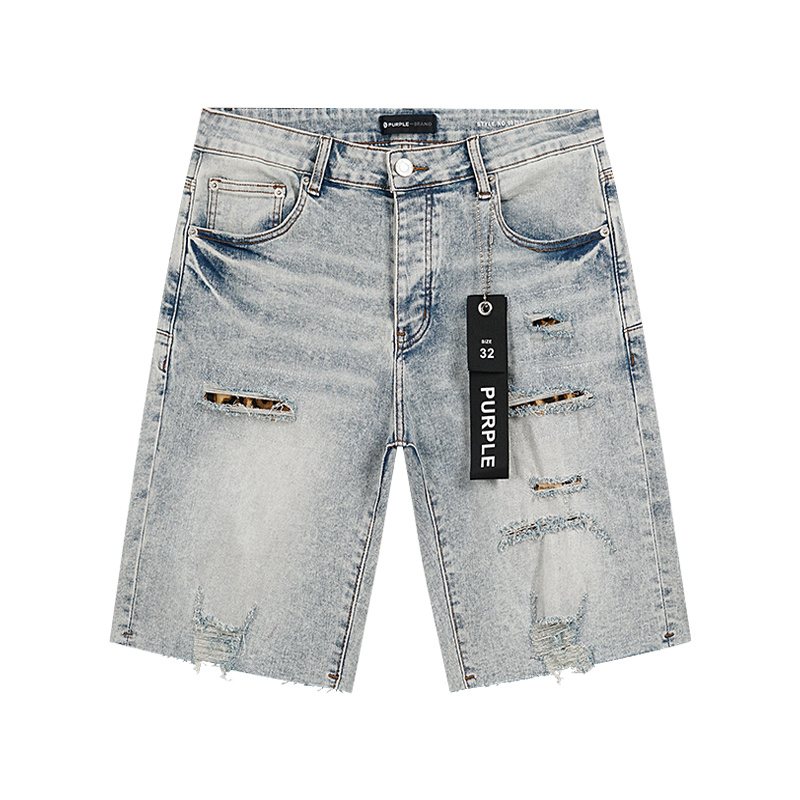 Purple Brand Light Blue Distressed Denim Shorts