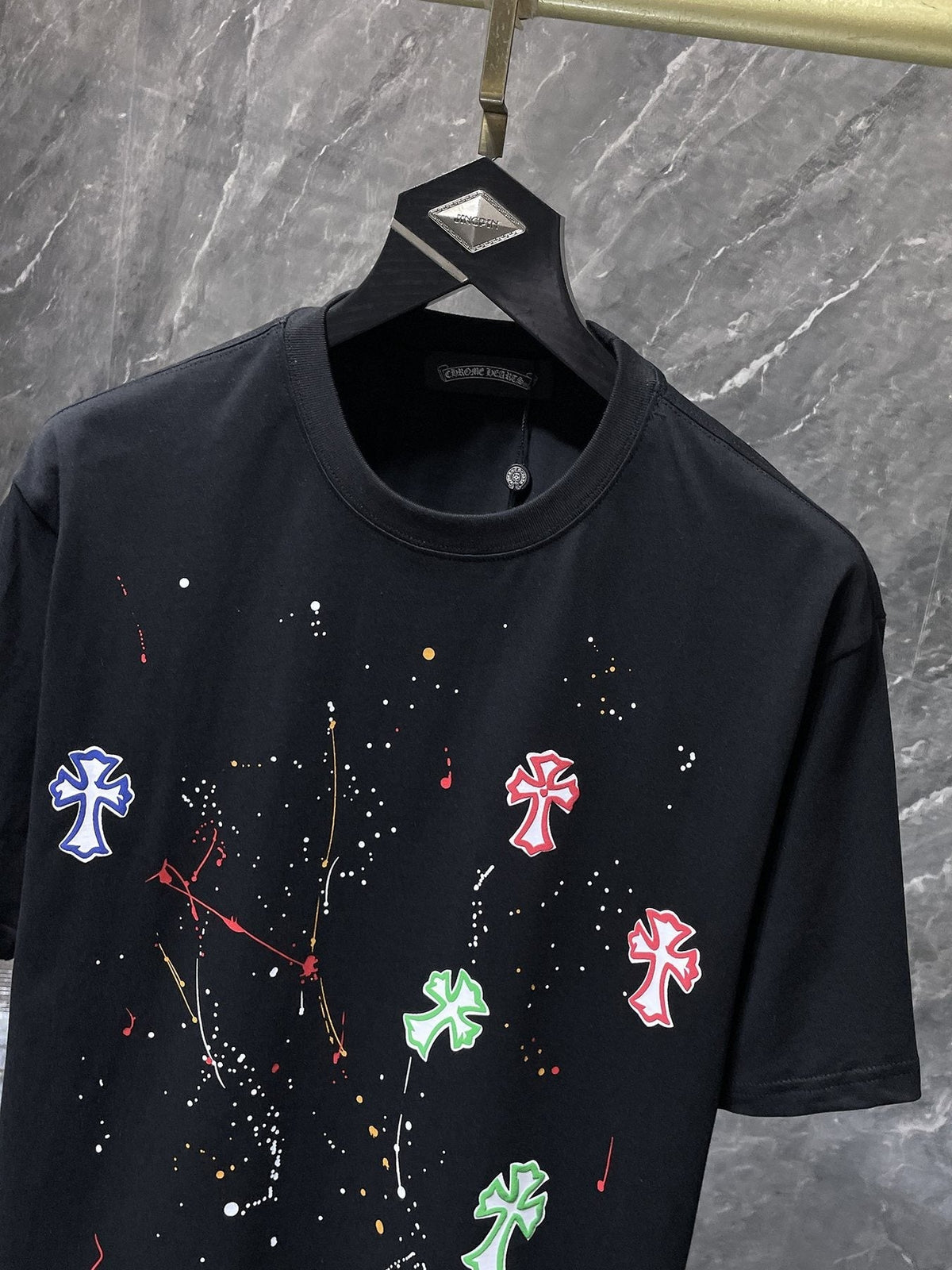Chrome Hearts Cross Paint Splatter Graphic T-Shirt