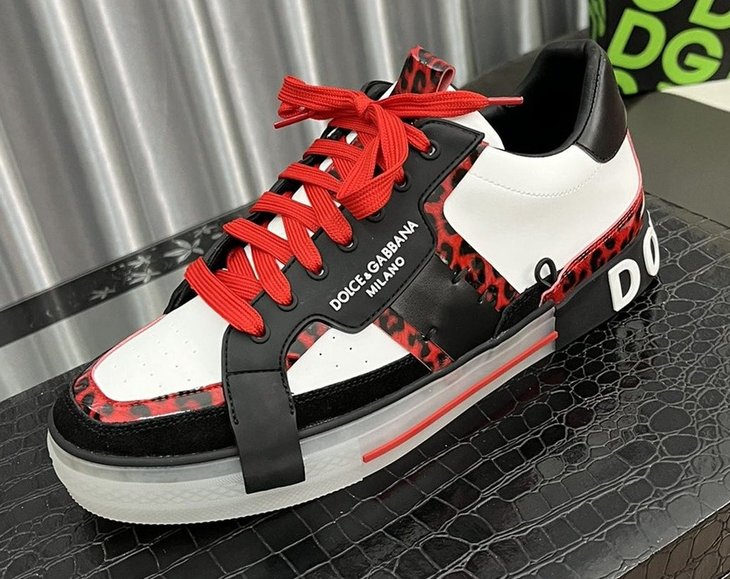 Dolce & Gabbana Men's Red-Lace Low-Top Sneakers