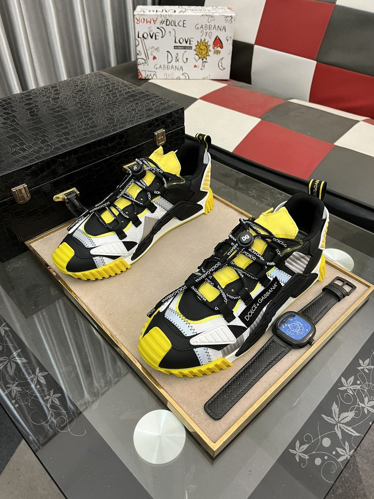 Dolce & Gabbana Black, White & Yellow Chunky Sneakers