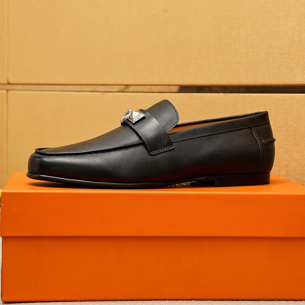 Hermes Black Leather Hardware Loafers