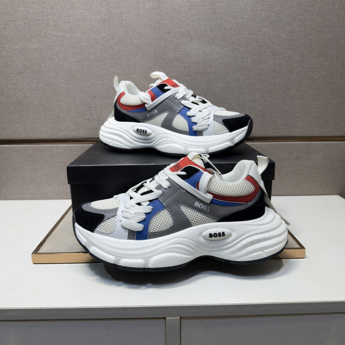 BOSS Men's Mesh Panel Low-Top Sneakers