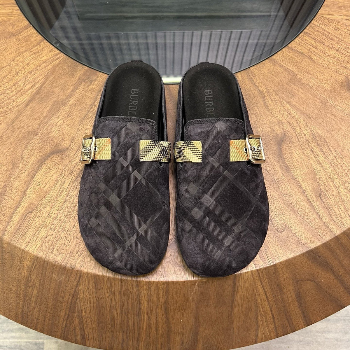 Burberry Men's Plaid Buckle Mule Slippers